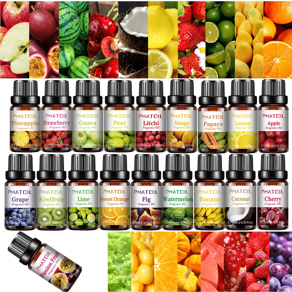 PHATOIL 10ml Passion Fruit Fragrance Oil Diffuser Strawberry Mango Watermelon Coconut Flavoring Oil For Spa Soap Making