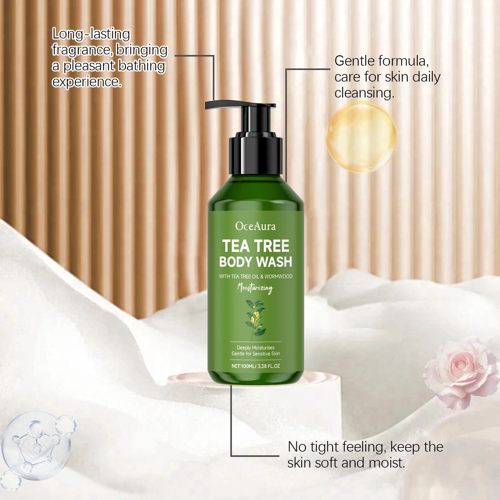 OceAura Tea Tree Cleansing Shower Gel Nourishes, Moisturizes, Lasts Fragrance, Refreshing, Non greasy Fragrance Shower Gel