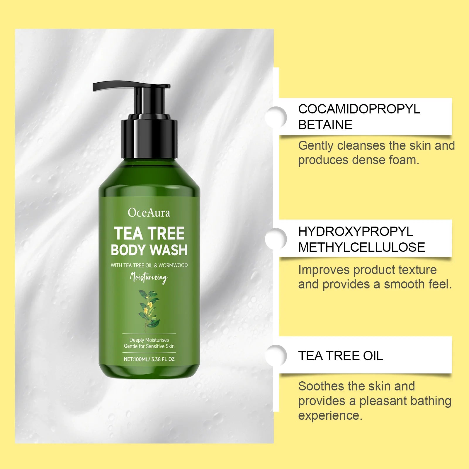 OceAura Tea Tree Cleansing Shower Gel Nourishes, Moisturizes, Lasts Fragrance, Refreshing, Non greasy Fragrance Shower Gel