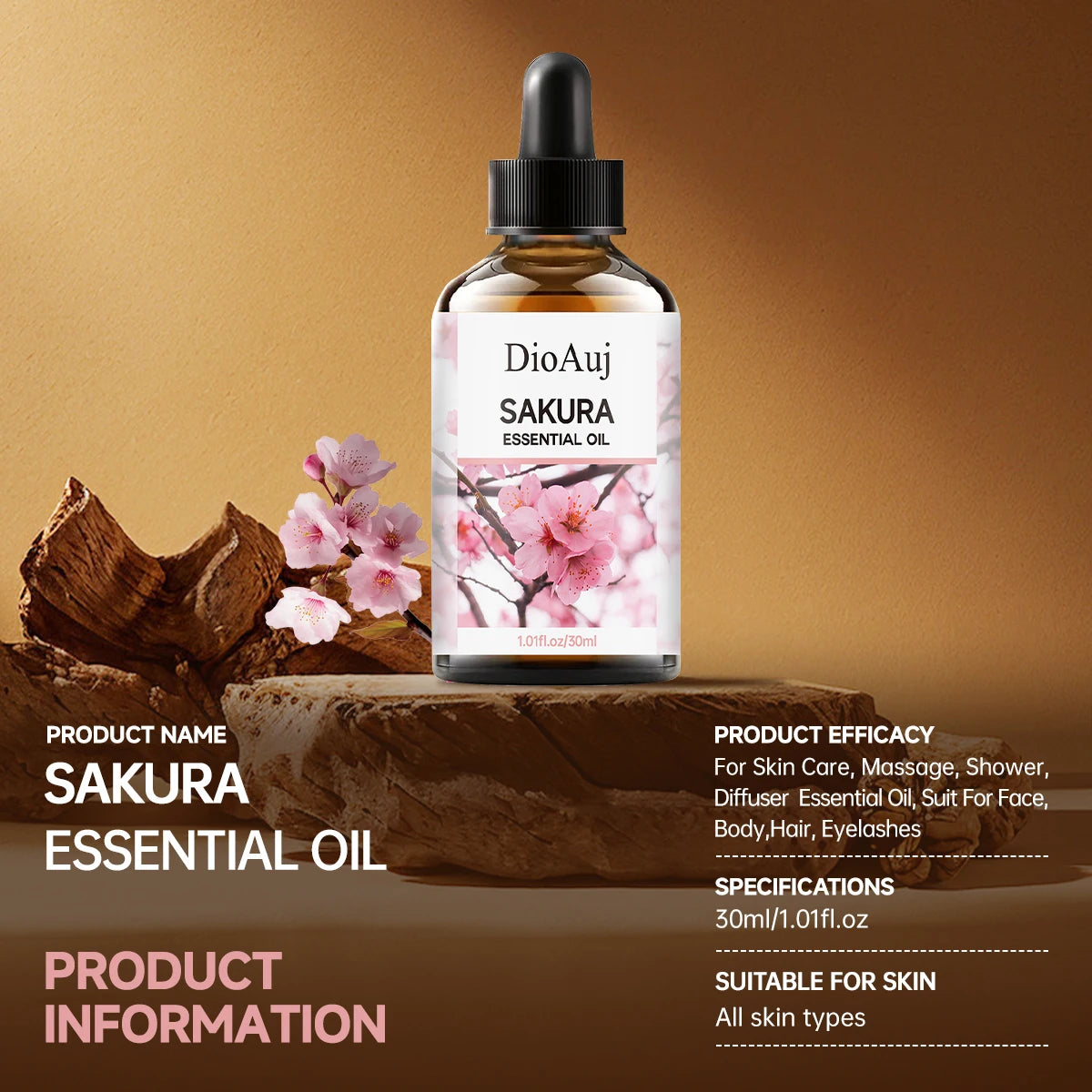 DioAuj30ml/60ml Sakura plant extract facial skin care essential oil, aromatherapy lasting fragrance, body care moisturizing