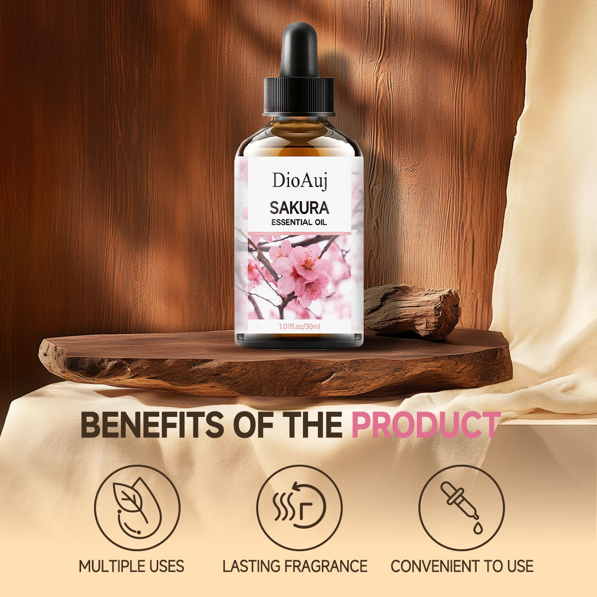 DioAuj30ml/60ml Sakura plant extract facial skin care essential oil, aromatherapy lasting fragrance, body care moisturizing