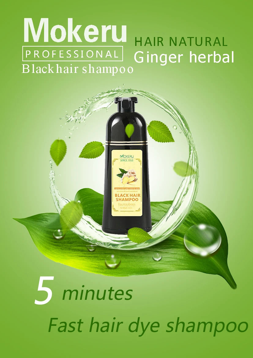 Mokeru 1pc Ginger shampoo Herbal Non Allergic Natural Fast Blacking Gray Hair Dye Black Shampoo For White Coloring